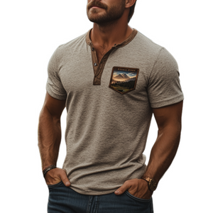 Men's Classic American Retro Yellowstone Park Series Henley Collar T-Shirt