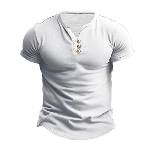 Men's Casual Cotton Henley Neck Chest Pocket Slim Fit Short Sleeve T-Shirt