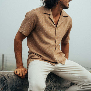 Men's Classic Casual Cuban Collar Cotton And Linen Short Sleeve Shirt