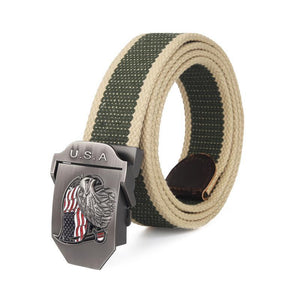 Men's USA Eagle Flag Canvas Automatic Smooth Buckle Belt