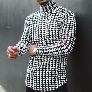 Men's Houndstooth Print Casual Long Sleeve T-Shirt