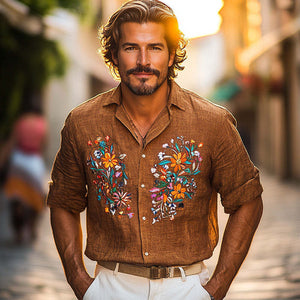 Lässiges Langarmhemd aus Baumwolle und Leinen im Vintage-Stil für Herren