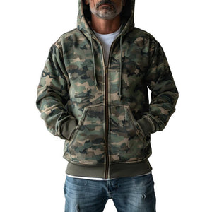 Herren-Sweatshirtjacke mit Camouflage-Print und Kapuze