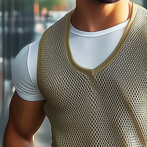 Men's Casual Solid Color Mesh Cool Round Neck Tank Top
