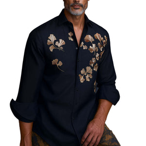 Men's Spring Embroidered Long Sleeve Business Casual Shirt