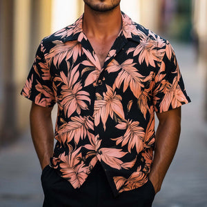 Men's Summer Hawaiian Retro Print Casual Short Sleeve Shirt