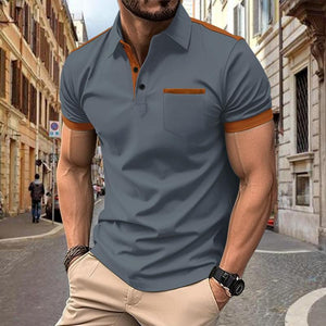 Herren-Poloshirt mit Colorblock-Brusttasche und Revers, kurzärmelig