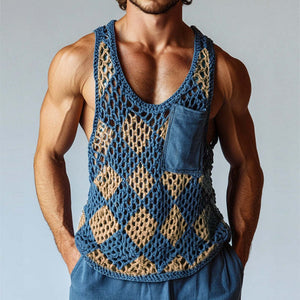 Herren-Tanktop mit Rundhalsausschnitt und Vintage-Diamantmuster