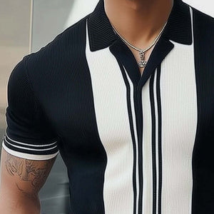 Men's Summer Classic Black And White Knitted Short Sleeve T-Shirt
