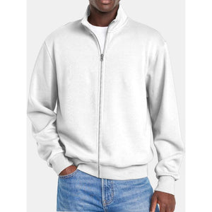 Einfarbige Sweatshirtjacke für Herren mit Reißverschluss und Stehkragen und langen Ärmeln