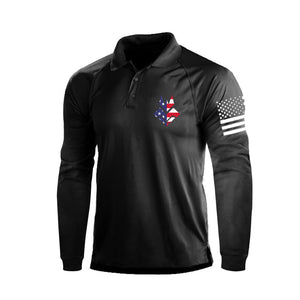 DEFORMEDV POLOSHIRT MIT LANGEN ÄRMELN UND MUSTERDRUCK UND USA-FLAGGE