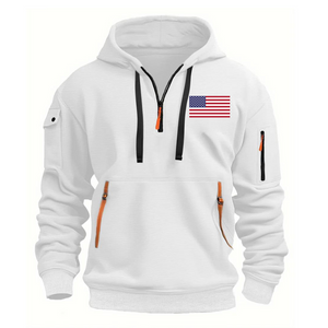 Kapuzenpullover mit Flaggen-Armtasche und Reißverschluss