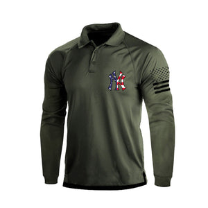 Poloshirt mit langen Ärmeln und USA-Flagge mit 1/4-Knopf-Raglan-Print