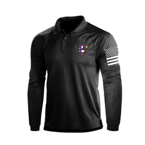 Poloshirt mit Blitzmuster und USA-Flagge, 1/4-Knopf, Raglanärmel