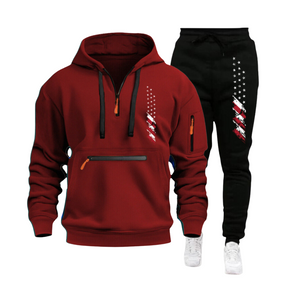 USA-FLAGGE, CASUAL SPORTS, MEHRERE REISSVERSCHLUSS-ARMTASCHE, HERREN-SWEATSHIRT, HOODIE-OUTFIT