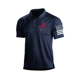 Poloshirt mit olympischer USA-Flagge und Raglan-Grafik