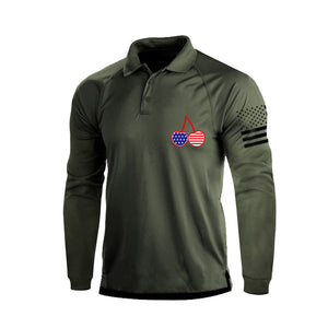 Kirsche USA Flagge 1/4 Knopf Raglan Langarm Poloshirt