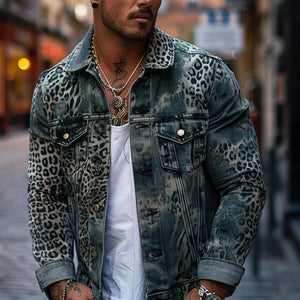 Herren-Truckerjacke aus Denim mit Leoparden-Ombré-Print