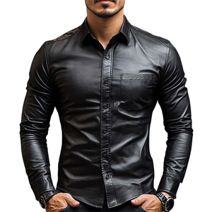 Klassisches, lässiges Slim Fit-Langarmhemd aus Leder für Herren