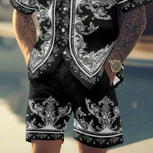 Men's Vacation Cashew Flower Print Short-sleeved Shorts Two-piece Set