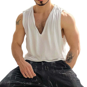 Einfarbiges Tanktop aus Baumwolle mit V-Ausschnitt für Herren