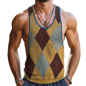 Herren-Tanktop mit Rundhalsausschnitt und Vintage-Diamantmuster