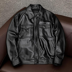Men's Vintage Lapel Double Chest Pocket Leather Jacket