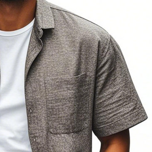 Men's Casual Linen Comfortable Lapel Patch Pocket Single Breasted Loose Short Sleeve Shirt
