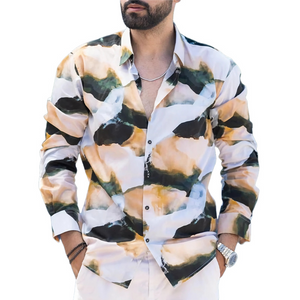 Men's Casual Retro Colorblock Print Long Sleeve Shirt