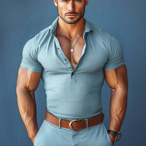 Men's Cotton And Linen Casual Lapel Short-sleeved Shirt