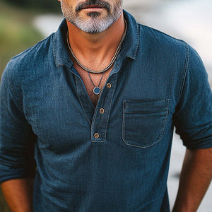 Bequemes Polo-T-Shirt aus Denim im Used-Look für Herren