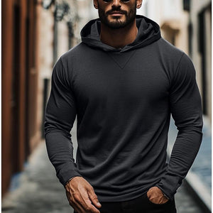 Men's Casual Solid Color Hooded Long Sleeve T-Shirt