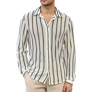 Men's Casual Breathable Vertical Striped Knitted Long-sleeved Shirt