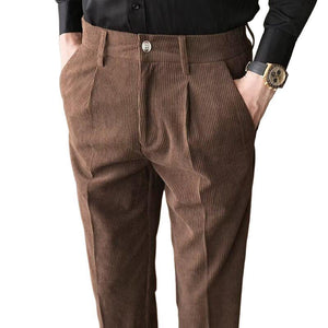 Men's Casual Business Solid Color Corduroy Straight Suit Pants