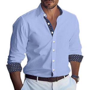 Men's Printed Colorblock Lapel Long Sleeve Shirt