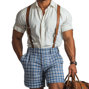 Men's Western Vintage Plaid Print Overalls