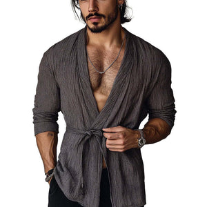 Men's Casual Loose Tie Long Sleeve Cardigan