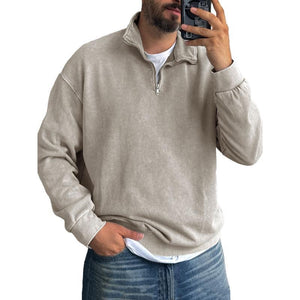 Einfarbiges Herren-Sweatshirt mit Revers und Reißverschluss