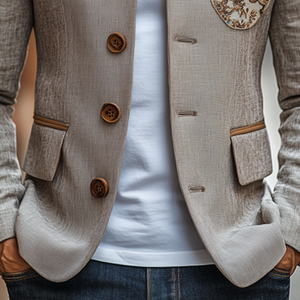 Klassische Herrenjacke im Retro-Stil mit Stehkragen, dünner Baumwolle und Leinen, bestickt