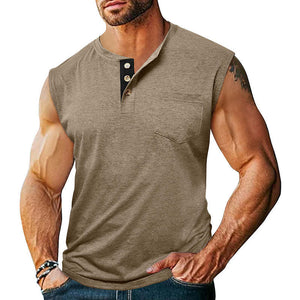 Men's Casual Cotton Blend Contrast Henley Neck Tank Top