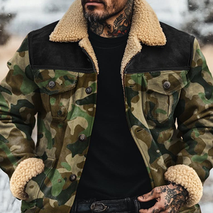Men's Fleece Lapel Camouflage Suede Single Breasted Jacket