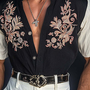 Kurzarmhemd mit Kontraststickerei für Herren