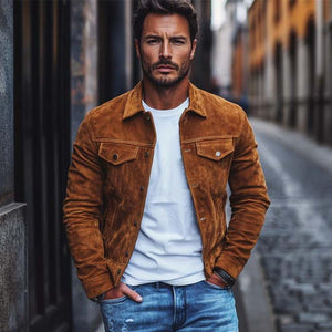 Men's Classic Casual Multi-Pocket Slim Fit Suede Jacket