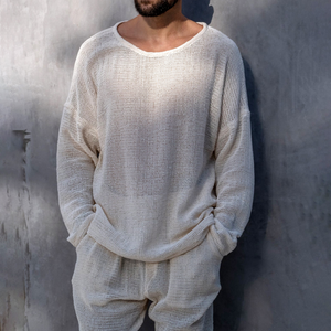 Men's Casual Fashion Round Neck Breathable Mesh Long Sleeve T-shirt