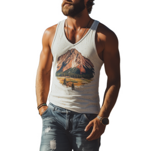 Men's American Retro Yellowstone Park Series Printed V-Neck Cotton Tank Top