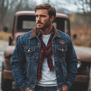 Men's Vintage Dark Blue Washed Denim Jacket