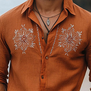 Men's Vintage Embroidery Fashion Long Sleeve Shirt
