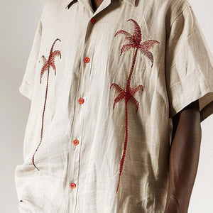 Men's Casual Palm Leaf Embroidered Short Sleeve Shirt
