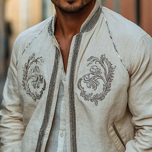 Men's Spring Fashion Embroidered Cotton And Linen Jacket