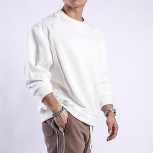 Men's Solid Color Textured Round Neck Long Sleeve T-shirt